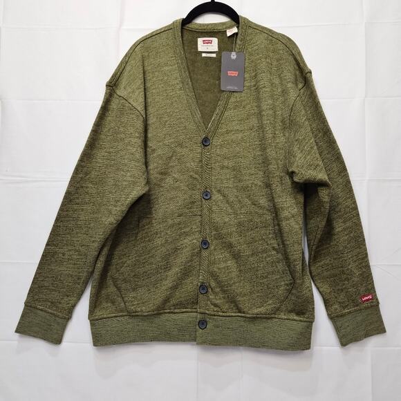 Levi's Men's Button Cardigan Sweater Relaxed Fit Dark Green Size Small - Picture 1 of 9